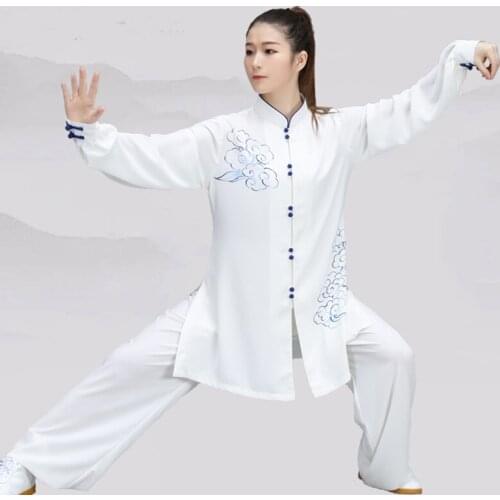 Fashion White Tai Chi Uniform Martial Arts Uniform Chinese Traditional Folk Kungfu Suit Morning Sportswear Kung Fu Clothes T2003