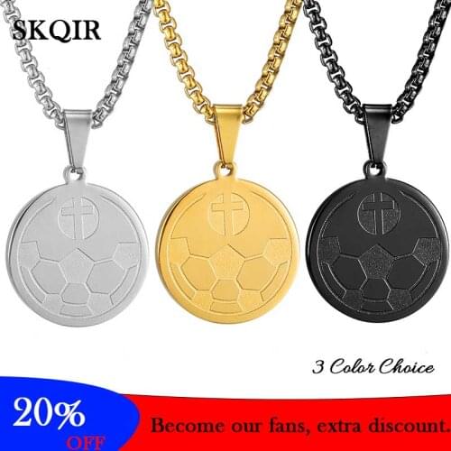 Fashion Football Pendant Necklace Stainless Steel Gold Color Chain Foot Ball Cross Veins Round Jewelry Women Sport Trinket Gift