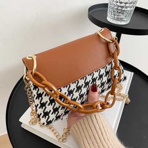 Fashion Small Square Houndstooth Pattern Crossbody Bags Women Vintage Handbags Flip Chain Shoulder Bag