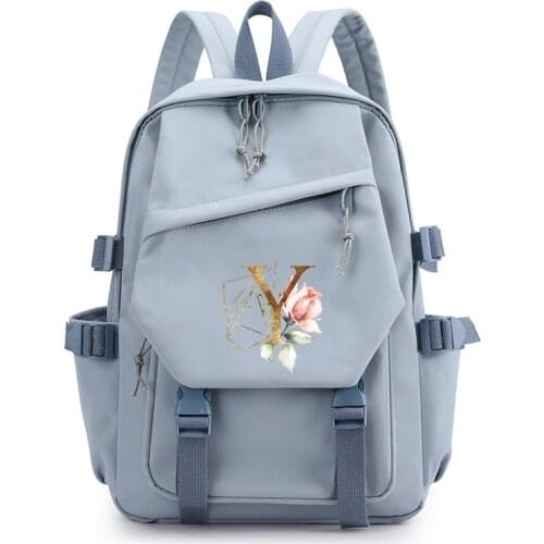 Fashion 26 Letter Backpack for Girls School Student Bag Large Capacity Blue Laptop Bag Travel Mochilas Women Bag Casual Rucksack