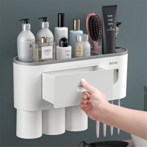 Bathroom Accessories Organizer Set Toothbrush Holder Automatic Toothpaste Dispenser Holder Toothbrush Wall Mount Rack Tools Set