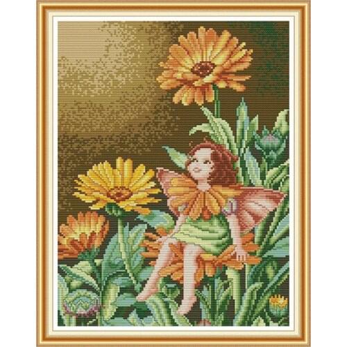 Joy Sunday Cross Stitch Kits Flower girl under sunflower pattern Printed Chinese embroidery needlework as living room decoration