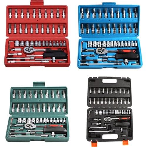 46pcs Socket Ratchet Car Repair Tool Wrench Set Head Ratchet Pawl Socket Spanner Screwdriver Professional Metalworking Tool Kit