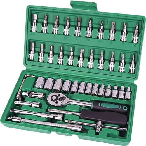 Car Repair Tool 46pcs 1/4-Inch Socket Set Car Repair Tool Ratchet Torque Wrench Combo Tools Kit Auto Repairing Tool Set
