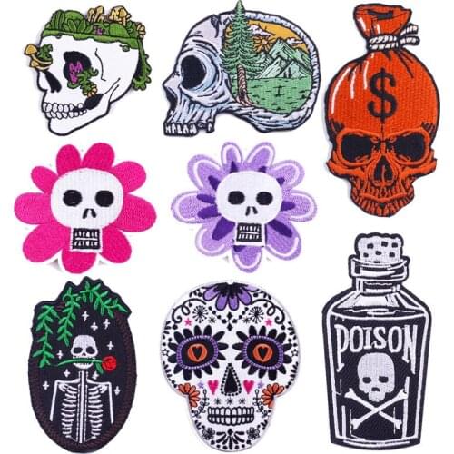 Punk/Skull Patches DIY Embroidery Patch For Clothing Skull Badge Patch Iron On Patches On Clothes Applique Stripe Sticker