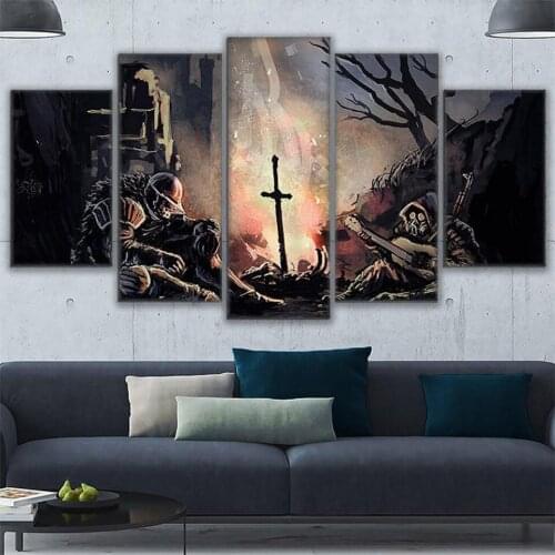 5 Pieces Wall Art Canvas Painting Frame Home Living Room Dark Souls Pictures Modern Abstract Soldiers Game Poster Bedroom