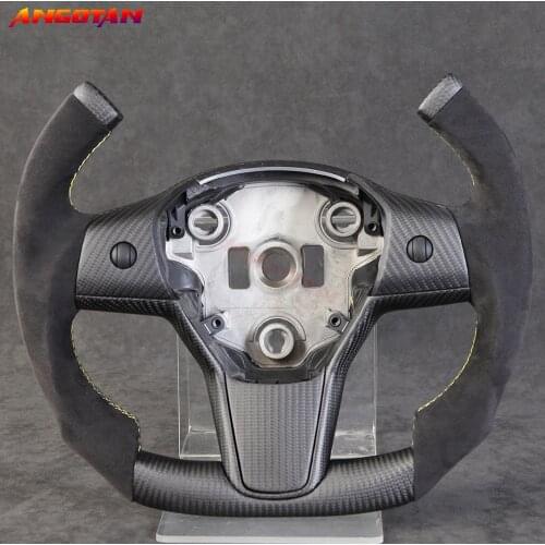 F1 racing Carbon Fiber Alcantara Leather Steering Wheel compatible For Tesla Model 3
