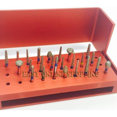 One Block Holder+24 Pcs High Quality Dental Diamond High Speed Burs Drills for Porcelain Teeth