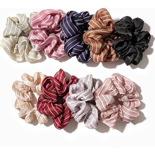 Solid Striped Satin Scrunchies Elastic Hair Bands Headwear Ornaments Women Girls Ponytail Holder Ties Scrunchie Hair Accessories