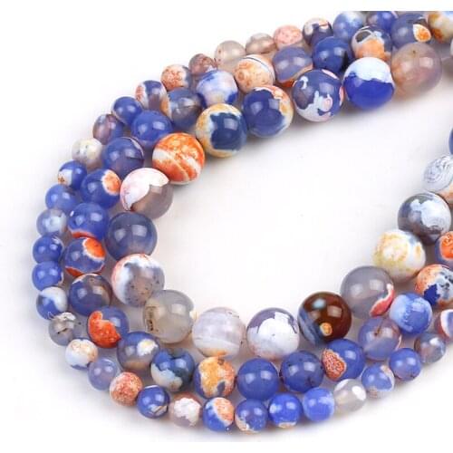 Wholesale Orange Blue Agates Onyx Beads Natural Stone Round Loose Spacer Beads for Jewelry Making DIY Bracelet 15''6/8/10mm