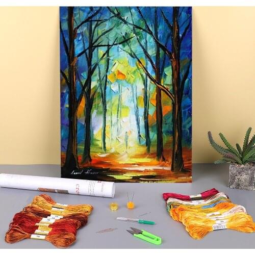 Orange Woods Printed Canvas 11CT Cross-Stitch Set Embroidery DMC Threads Hobby Handicraft Handiwork Sewing Stamped Magic