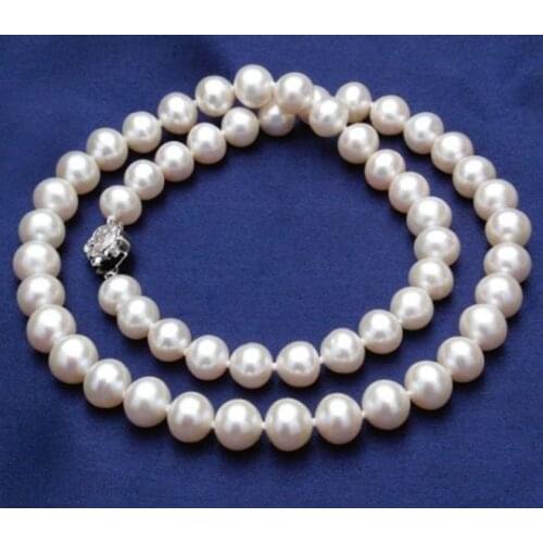 8-9mm 18", AAA Akoya Natural White Pearl Necklace 925