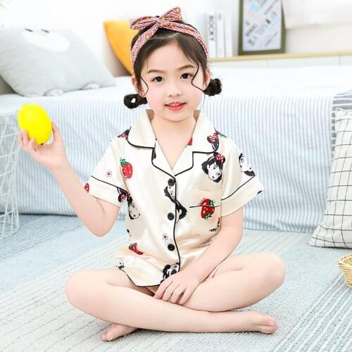 Toddler Kids Print turndown collar Sleepwear Baby Boy Girls Pajamas Sleepwear T shirt Shorts Set Outfits Summer Sleepwear