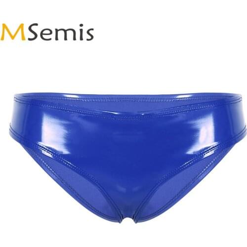 Women Hot Shiny Latex Panties Sexy Low Rise High Cut Thong Lingerie Wetlook Patent Leather Bikini Briefs Erotic Ladies Underwear