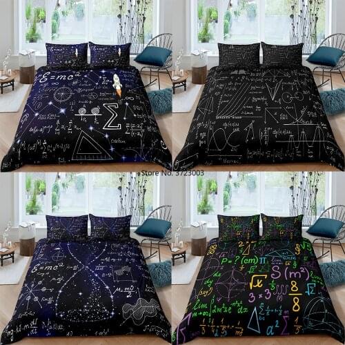Modern Geometric Formula Digital Printed Bedding Cover Down Quilt Cover Pillowcase Home Single Pair King Queen Size Home Textile