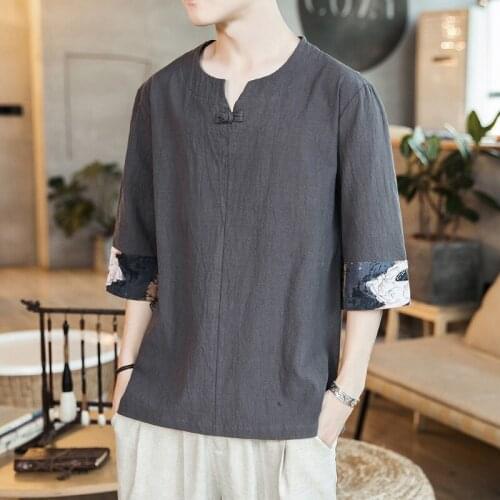 Summer Men Linen Shirt Chinese Style Retro Casual Cotton Tops Plus Size Traditional Asian Streetwear Tang Suit Top For Man 30720
