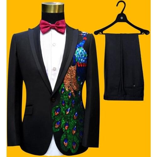 Stage male slim formal dress set sparkling diamond buckle suits costumes for singers masculino homme terno stage black fashion