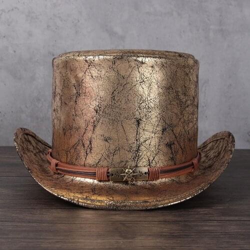 2021 Big Size Women Men Leather Top Hat Shower Lday Fedora Hat Magic Flat Steampunk Cosplay Pork Pie Party Caps Dropshiping 13cm