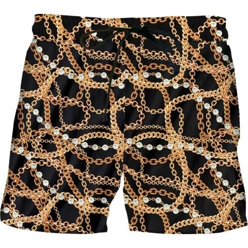 IFPD Novelty 3D Golden Chain Pearl Print Baroque Boardshorts Summer Short Pants Luxury Royal Men Hip Hop Shorts Homme Wholesale