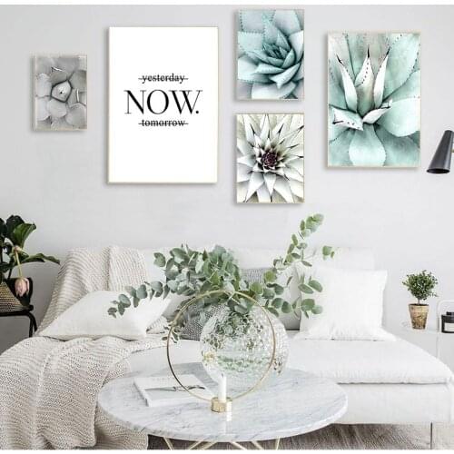 Scandinavian Green Plant Succulent Landscape Canvas Life Quote Nordic Wall Art Print Painting Pictures for Living Room
