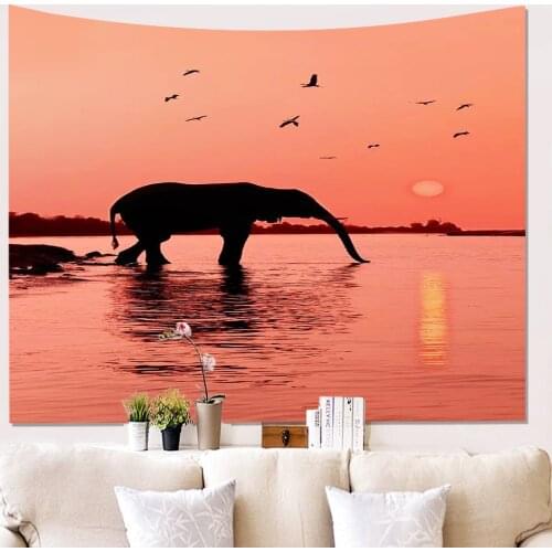 Elephant Wildlife African Elephant Landscape Wall Tapestry Psychedelic Decoration Hanging Wall Bedroom Living Room Dormitory