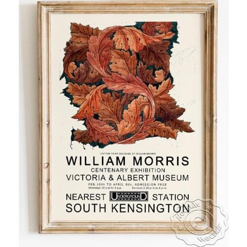 William Morris Acanthus Exhibition Museum Poster, Leaf Shape Wall Art Canvas Painting, Vintage Prints Art Living Room Home Decor