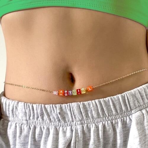 Y2K Accessories Rainbow Letter Waist Chain for Women Metal Harajuku Punk 90s Aesthetic Vintage Body Accessories Gifts 2021