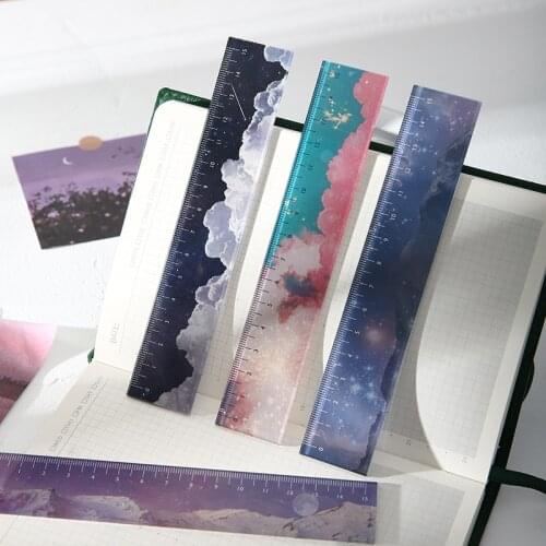 1 Pcs Acrylic Straight Ruler 15cm Aestheticism Stars Sky Multifunction Student Stationery School Office Tool Drafting Supplies