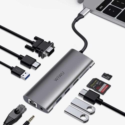 10 in 1 USB 3.0 Type-C Hub To HDMI Adapter 4K Thunderbolt 3 USB C Hub with Hub 3.0 TF SD Reader Slot PD for MacBook Pro/Air Hub