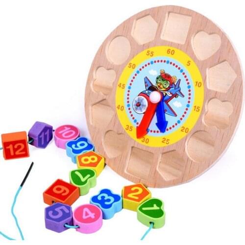 100set Wooden Puzzle Tangram Cognitive Digital Clock Digital Wood Watch Jigsaw Toys Education Cartoon Threading Assembly Toys