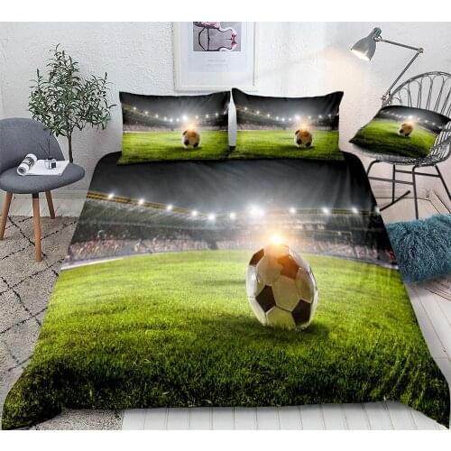 3D Football Bedding Soccer on Green Field Bed Set Sports Ball Quilt Cover Queen Home Textiles White Black 3pcs Teens Dropship