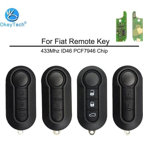 OkeyTech Car Remote Key for Fiat Punto Doblo 500 Stilo Panda Grande Flip 433Mhz ID46 PCF7946 Chip SIPP22 Uncut Blade 2/3 Button