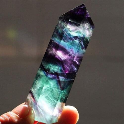 Colorful Fluorite Column Ornaments Natural Stone 6-Prism Crystal Column Green Fluorite Purple Fluorite Crystal Figurines Decor