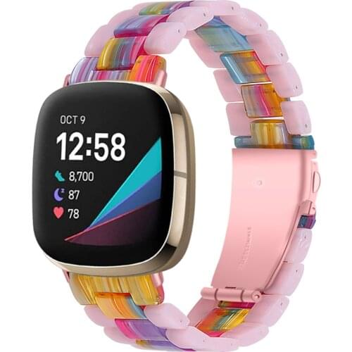 Fitbit Resin Watch Band For Fitbit Versa 3/Sense Wrist Strap Replacement Bracelet For Fitbit Versa3 Rainbow Band Men Women Belt