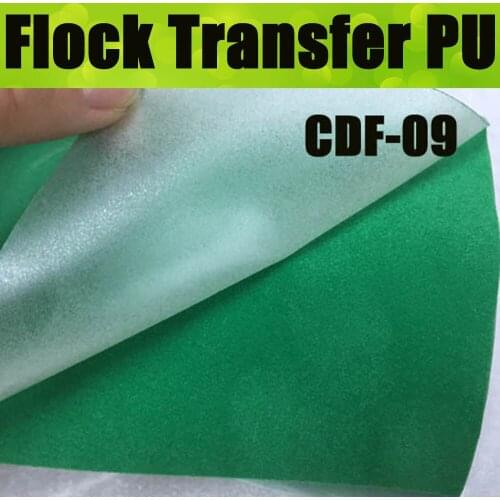 CDF-09 Green flocking transfer pu for shirts, heat transfer flock PU Vinyl for garment with free shipping size:50CMX100CM/LOT