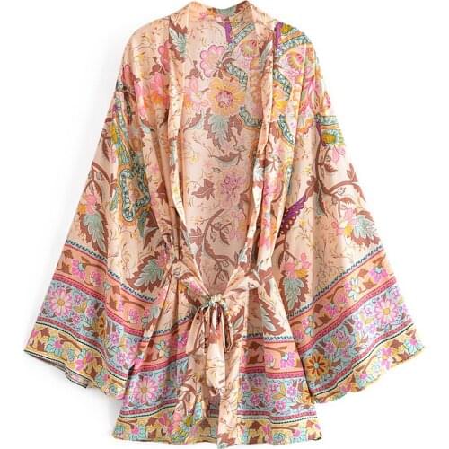 Boho New Rayon Robes Sashes Loose Fit Oversize Women Cover Ups Summer Kimonos Blusas Hippie Boehemian Blusas Kimono Jacket Tops