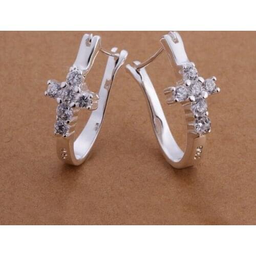 Hot Sale!!Free Shipping 925 Silver Earring,Fashion Sterling Silver Jewelry Cute Cross Earrings SMTE311