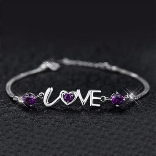 KOFSAC Exquisite Purple Zircon Love Bracelets For Women Jewelry 925 Sterling Silver Bracelet Fashion Bangle Lady Birthday Gifts