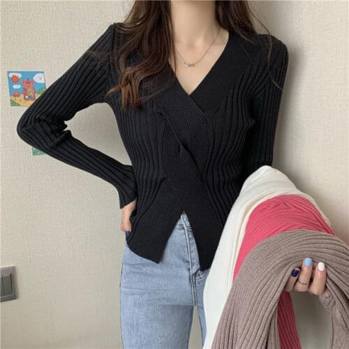 Woman Sweaters Cardigan V-neck Cross Long-Sleeved Knitted Womens Autumn and Winter Top Clothes