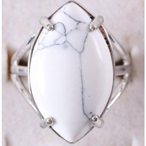 Finger Ring Natural Stone Olive CAB Cabochon Bead White Howlite Adjustable Ring For Women Men Z367
