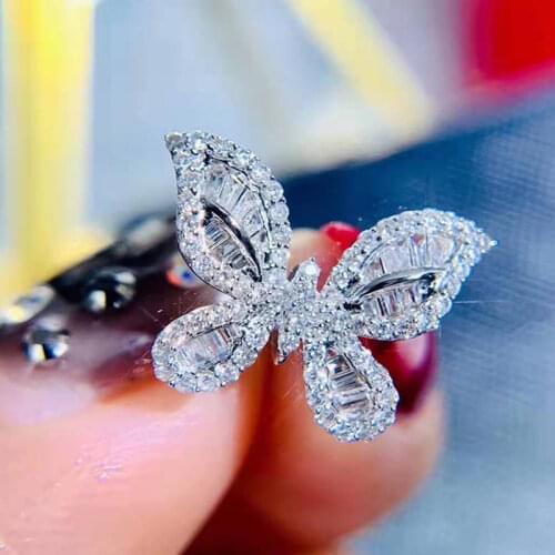 Personality white zircon butterfly finger ring European and American tide fashion retro ring cold wind super fairy ring