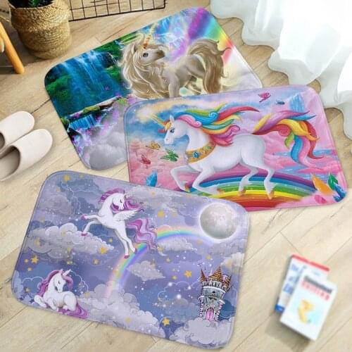 Cute Cartoon Unicorn Door Mat Bedroom Rug Carpet Kitchen Door Decoration Rectangular Door Mat Modern Household Non-slip Door Mat