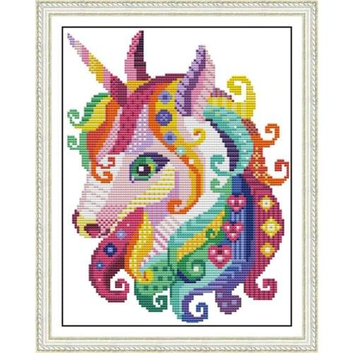Unicorn cross stitch pattern printed canvas Colorful art cartoon embroidery kits fabric counted needlework embroidery home decor