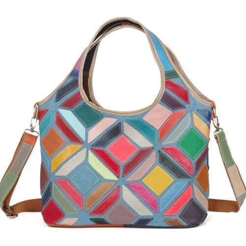 Womens Bag Set Genuine Leather Ladies Handbag Color Stitching Messenger Shoulder Bag Female First Layer Cowhide Tote Bags