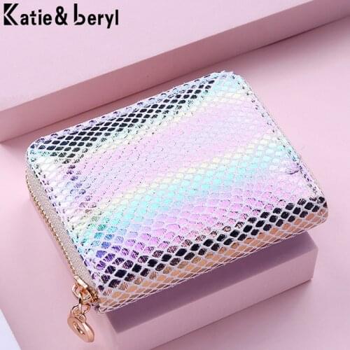 New Sequin Design Women Wallets Zipper PU Leather Coin Purse Luxury Mini Key Chain Small Wallet Multicard Bit Card Holder Ladies