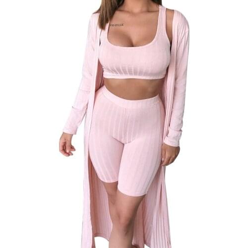 BAMBOOBOY New Womens Fashion Vest Sports Shorts Casual Long Cardigan Casual Fitted Three Piece Suit ZL1372