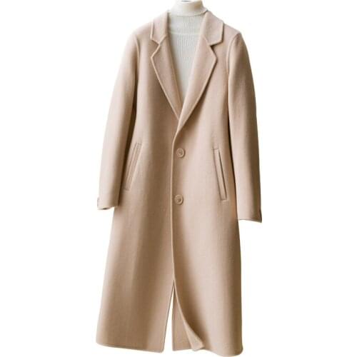 Sheep onion autumn and winter double-sided cashmere coat womens medium and long woolen jacket slim double-sided high-end woolen