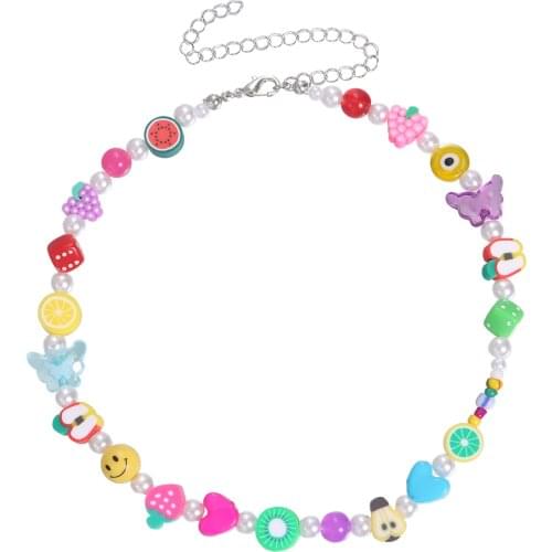 Resin Soft Pottery Fruit Necklace for Women Rice Beads Imitation Pearls Beaded Necklaces Female Clavicle Chain 2021 Fashion New
