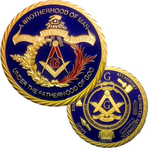 2015 New Arrival Sample order 20pcs /lot 1 oz 24 k gold plated Masonic Freemasonry coins Free shipping 40*3mm