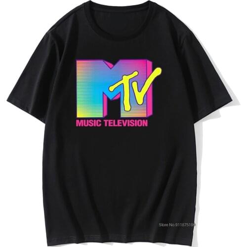 Popular T-shirt MTV Fluorescent Logo Pattern Print Funny Summer Men Women O-Neck Short Sleeve Tshirt Cotton Shirt